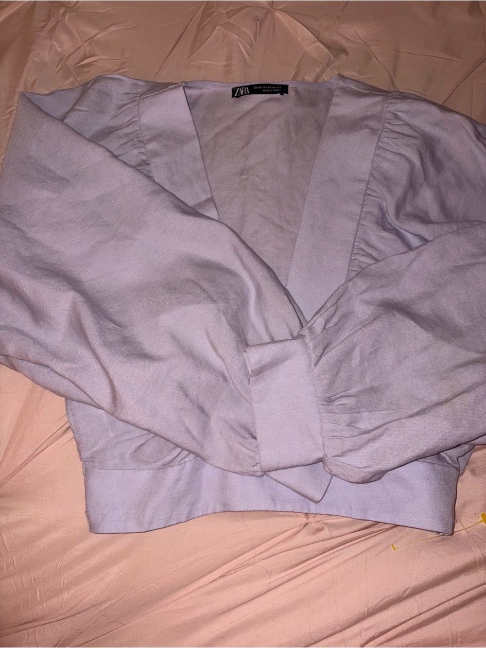 Zara Lavender Cropped V-Neck Blouse